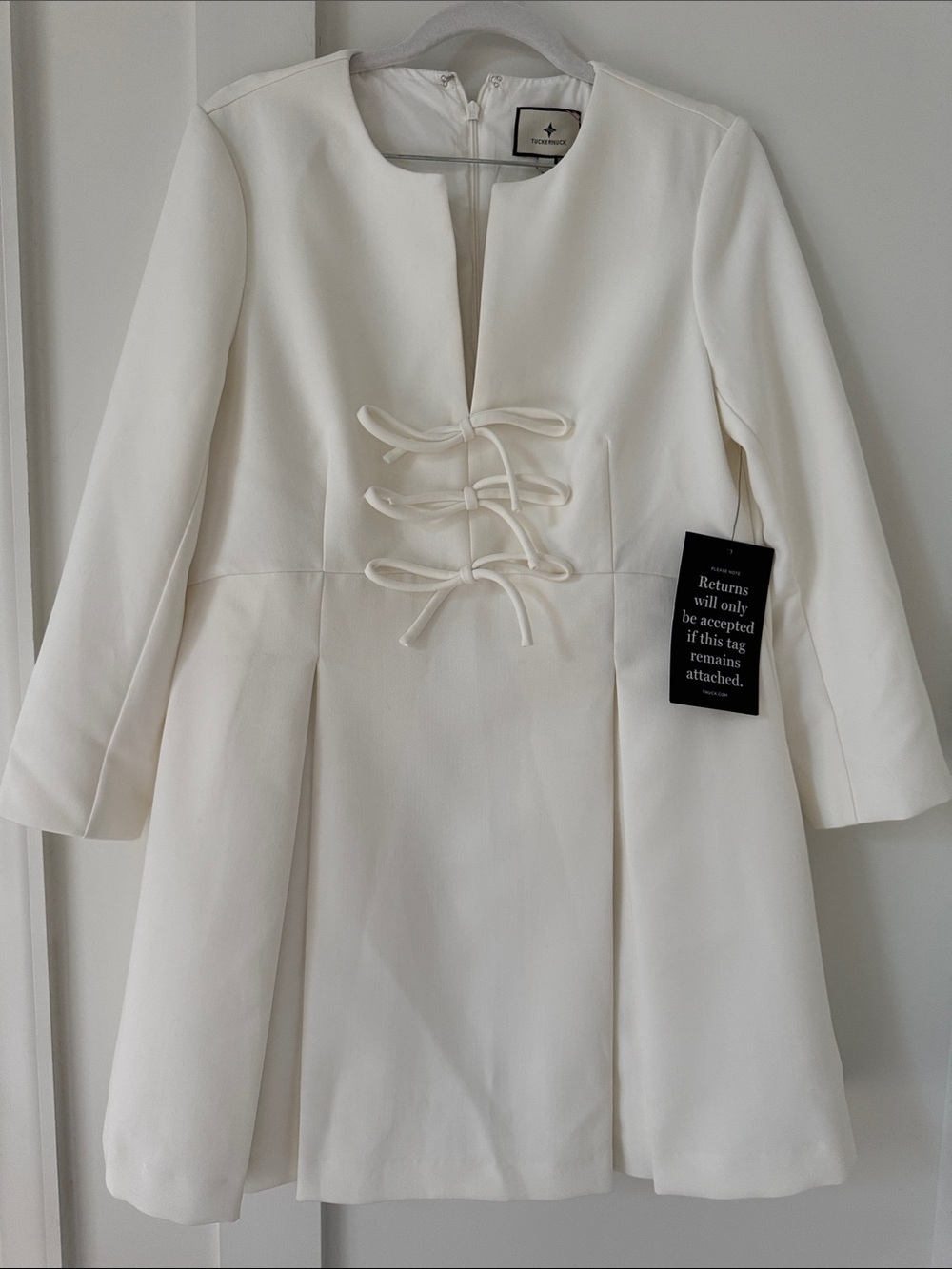NWT TUCKERNUCK White Crepe Blair Bow Coat Dress Size S